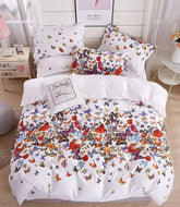 Lenjerie de pat pentru o persoana cu husa elastic pat si fata perna patrata, Mariposas, bumbac ranforce, gramaj tesatura 120 g/mp, multicolor, 3 piese