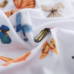 Lenjerie de pat pentru o persoana cu husa elastic pat si fata perna patrata, Mariposas, bumbac ranforce, gramaj tesatura 120 g/mp, multicolor, 3 piese