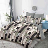 Lenjerie de pat pentru o persoana cu husa elastic pat si fata perna patrata, Zaida, bumbac mercerizat, multicolor, 3 piese