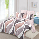 Lenjerie de pat pentru o persoana cu husa elastic pat si fata perna patrata, Vania, bumbac mercerizat, multicolor, 3 piese