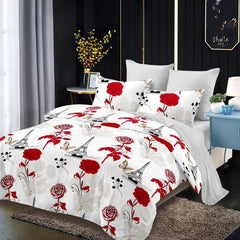 Lenjerie de pat matrimonial cu husa de perna dreptunghiulara, Alonna, bumbac mercerizat, multicolor, 4 piese