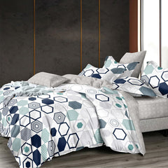 Lenjerie de pat pentru o persoana cu husa de perna patrata, Mytilene, bumbac mercerizat, multicolor, 3 piese