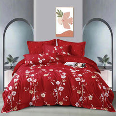 Lenjerie de pat matrimonial cu husa de perna dreptunghiulara, Cahal, bumbac mercerizat, multicolor, 4 piese