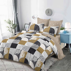 Lenjerie de pat pentru o persoana cu husa de perna patrata, Vir, bumbac mercerizat, multicolor, 3 piese