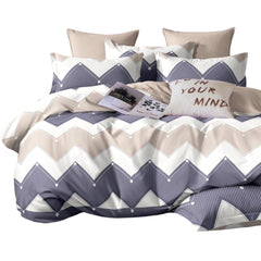 Lenjerie de pat matrimonial cu husa de perna dreptunghiulara, Algot, bumbac mercerizat, multicolor, 4 piese