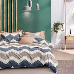 Lenjerie de pat matrimonial cu husa de perna dreptunghiulara, Algot, bumbac mercerizat, multicolor, 4 piese