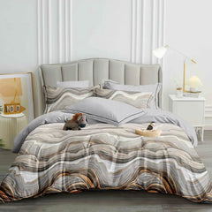 Lenjerie de pat pentru o persoana cu husa de perna patrata, Mikell, bumbac mercerizat, multicolor, 3 piese