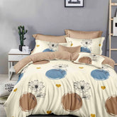 Lenjerie de pat matrimonial cu husa de perna dreptunghiulara, Danzia, bumbac mercerizat, multicolor, 4 piese