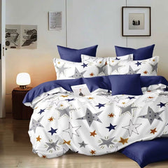 Lenjerie de pat pentru o persoana cu husa de perna patrata, Tahtien, bumbac mercerizat, multicolor, 3 piese