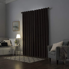 Set draperii din catifea cu rejansa transparenta cu ate pentru galerie, Madison, densitate 700 g/ml, Maro inchis, 2 buc