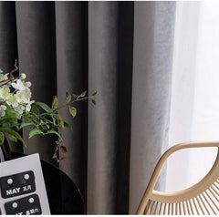 Set draperii din catifea cu rejansa din bumbac tip fagure, Madison, densitate 700 g/ml, Coin gray, 2 buc