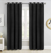 Set draperii din catifea cu inele albe, Madison, densitate 700 g/ml, Negru, 2 buc