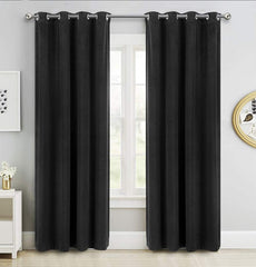 Set draperii din catifea cu inele negre, Madison, densitate 700 g/ml, Negru, 2 buc