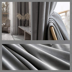 Set draperii din catifea cu inele argintii, Madison, densitate 700 g/ml, Coin gray, 2 buc