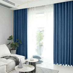 Set draperie din catifea blackout cu rejansa transparenta cu ate pentru galerie, Madison, densitate 700 g/ml, Dark Cerulean, 2 buc
