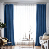 Set draperie din catifea blackout cu rejansa din bumbac tip fagure, Madison, densitate 700 g/ml, Dark Cerulean, 2 buc