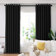 Set draperie din catifea blackout cu inele auriu antic, Madison, densitate 700 g/ml, Deep Black, 2 buc