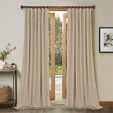 Set draperii din catifea cu rejansa din bumbac tip fagure, Madison, densitate 700 g/ml, Linen Cream, 2 buc