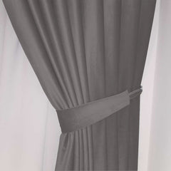 Draperie din catifea cu rejansa din bumbac tip fagure, Madison, densitate 700 g/ml, Lead, 1 buc