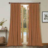 Set draperii din catifea cu rejansa din bumbac tip fagure, Madison, densitate 700 g/ml, Portocaliu, 2 buc