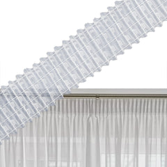 Set perdea tip matase cu rejansa transparenta cu 7 buzunare tip creion, Premium, alb sidefat, 2 buc