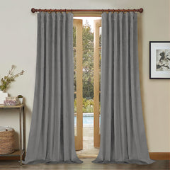 Set draperii din catifea cu rejansa din bumbac tip fagure, Madison, densitate 700 g/ml, Coin gray, 2 buc