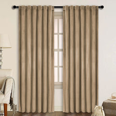 Set draperii din catifea cu rejansa transparenta cu ate pentru galerie, Madison, densitate 700 g/ml, Latte, 2 buc