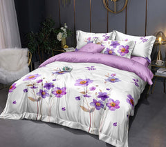Lenjerie de pat pentru o persoana cu husa elastic pat si fata perna patrata, Eolande, bumbac mercerizat, multicolor, 3 piese
