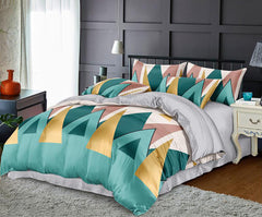 Lenjerie de pat matrimonial cu husa de perna dreptunghiulara, Bard, bumbac mercerizat, multicolor, 4 piese