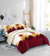 Lenjerie de pat matrimonial cu husa de perna dreptunghiulara, Aogan, bumbac mercerizat, multicolor, 4 piese