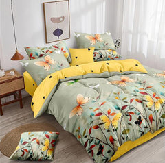 Lenjerie de pat pentru o persoana cu husa de perna patrata, Ida, bumbac mercerizat, multicolor, 3 piese
