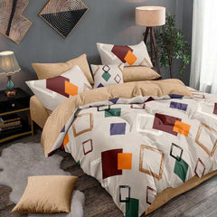 Lenjerie de pat pentru o persoana cu husa de perna patrata, Myra, bumbac mercerizat, multicolor, 3 piese