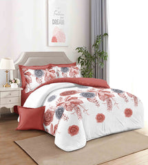 Lenjerie de pat matrimonial cu husa de perna dreptunghiulara, Celyddon, bumbac mercerizat, multicolor, 4 piese