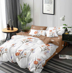 Lenjerie de pat matrimonial cu husa de perna dreptunghiulara, Adalardo, bumbac mercerizat, multicolor, 4 piese