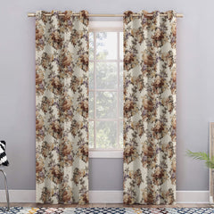 Draperie blackout model floral cu inele auriu antic, Madison, densitate 700 g/mp, Rosa Arvensis, 1 buc