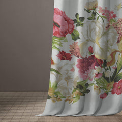 Set draperii dim-out model floral cu inele negre, Madison, densitate 700 g/ml, Parrot Tulipa, 2 buc