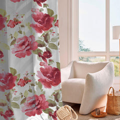 Set draperii blackout model floral cu inele gri, Madison, densitate 700 g/ml, Rosa Damascena, 2 buc