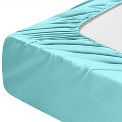 Lenjerie de pat pentru o persoana cu husa elastic pat si fata perna patrata, Taripa, bumbac ranforce, gramaj tesatura 120 g/mp, Turcoaz deschis, 3 piese
