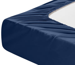 Lenjerie de pat pentru o persoana cu husa elastic pat si fata perna patrata, Brook, bumbac ranforce, gramaj tesatura 120 g/mp, Albastru, 3 piese