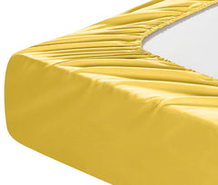 Lenjerie de pat pentru o persoana cu husa elastic pat si fata perna patrata, Phoebe, bumbac ranforce, gramaj tesatura 120 g/mp, Galben, 3 piese