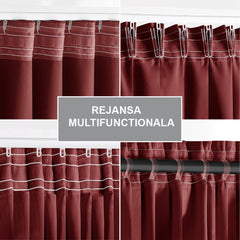Draperie blackout cu rejansa multifunctionala, fagure si ate, Juliette, densitate 230 g/mp, rosu, 1 buc