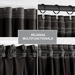 Draperie din catifea cu rejansa multifunctionala, fagure si ate, Velvet, opacitate 77%, densitate 210 g/mp, Negru, 1 buc