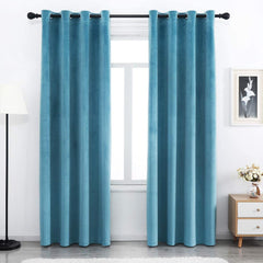 Draperie din catifea cu inele albe, Premium, densitate 700 g/mp, Turcoaz