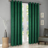 Set draperii din catifea cu inele negre, Premium, densitate 700 g/mp, Verde Smarald, 2 buc