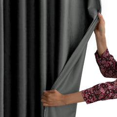 Draperie din catifea cu rejansa multifunctionala, fagure si ate, Velvet, opacitate 77%, densitate 210 g/mp, Grafit, 1 buc