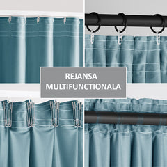 Draperie din catifea cu rejansa multifunctionala, fagure si ate, Velvet, opacitate 77%, densitate 210 g/mp, Blue, 1 buc