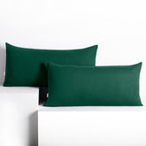 Set 2 huse perne decorative din bumbac cu fermoar, Amber, 135 g/m2, Verde