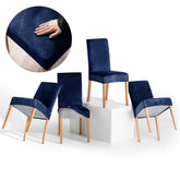 Set 4 huse pentru scaun din catifea cu elastic spatar si sezut, 190 g/m2, Sento, 48x48x58x10 cm, albastru