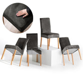Set 4 huse pentru scaun din catifea cu elastic spatar si sezut, 190 g/m2, Sento, 48x48x58x10 cm, gri inchis