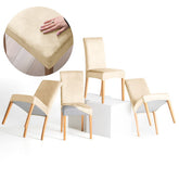 Set 4 huse pentru scaun din catifea cu elastic spatar si sezut, 190 g/m2, Sento, 48x48x58x10 cm, bej deschis